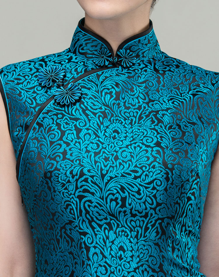 Peacock blue short qipao dress