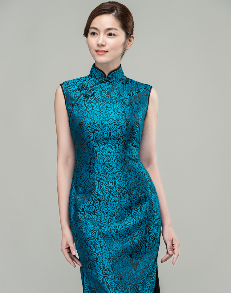 Peacock blue short qipao dress