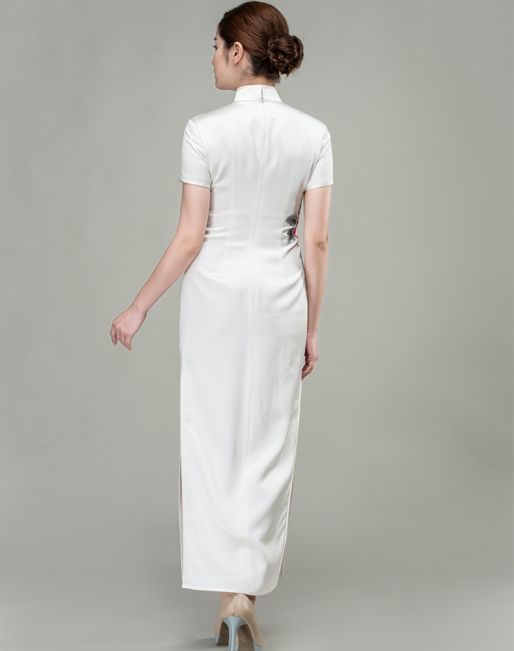 White with peonies hand-painted cheongsam dress White with peonies hand-painted cheongsam dress