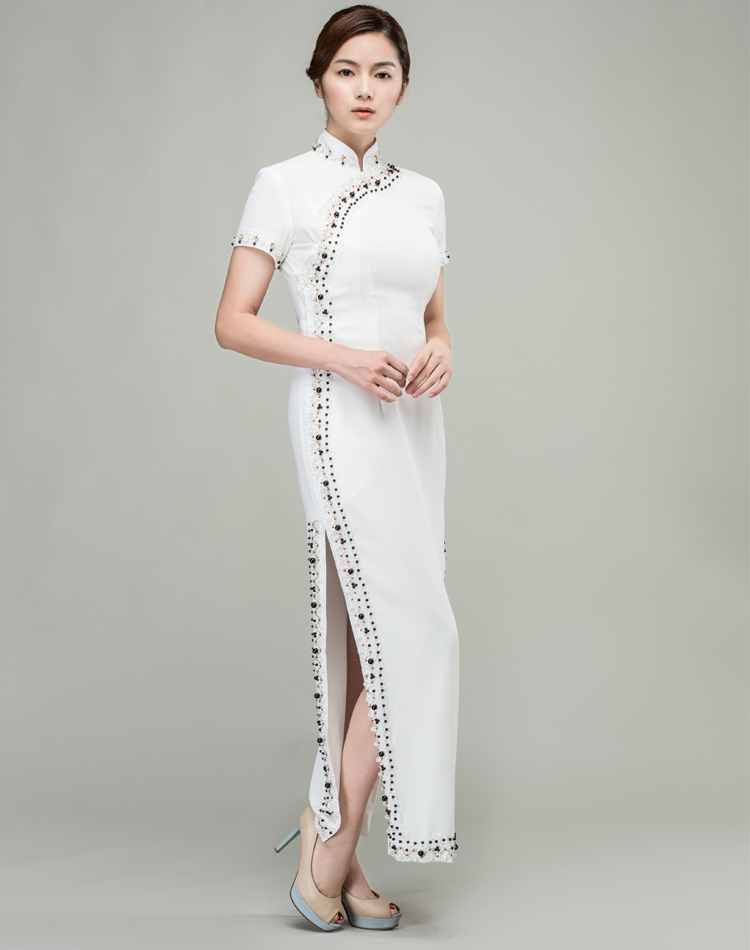 White long choengsam dress with Shining beads and sequins White long choengsam dress with Shining beads and sequins