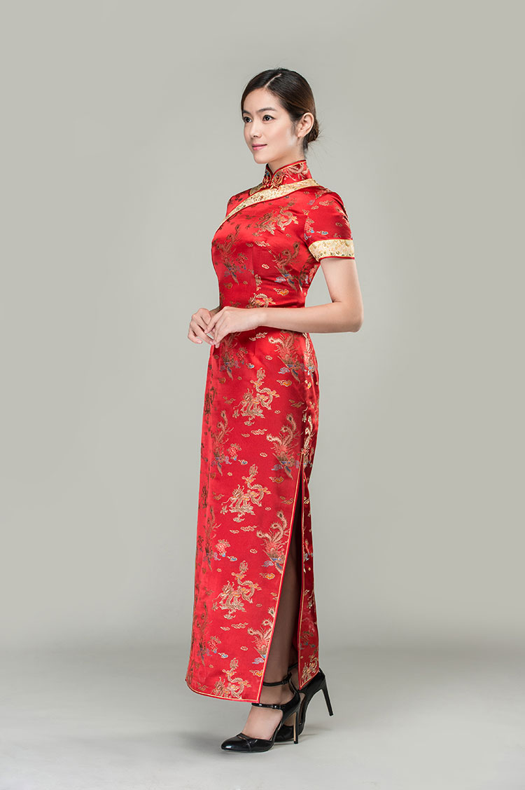 Colorful dragons & phoenixes wedding qipao dress