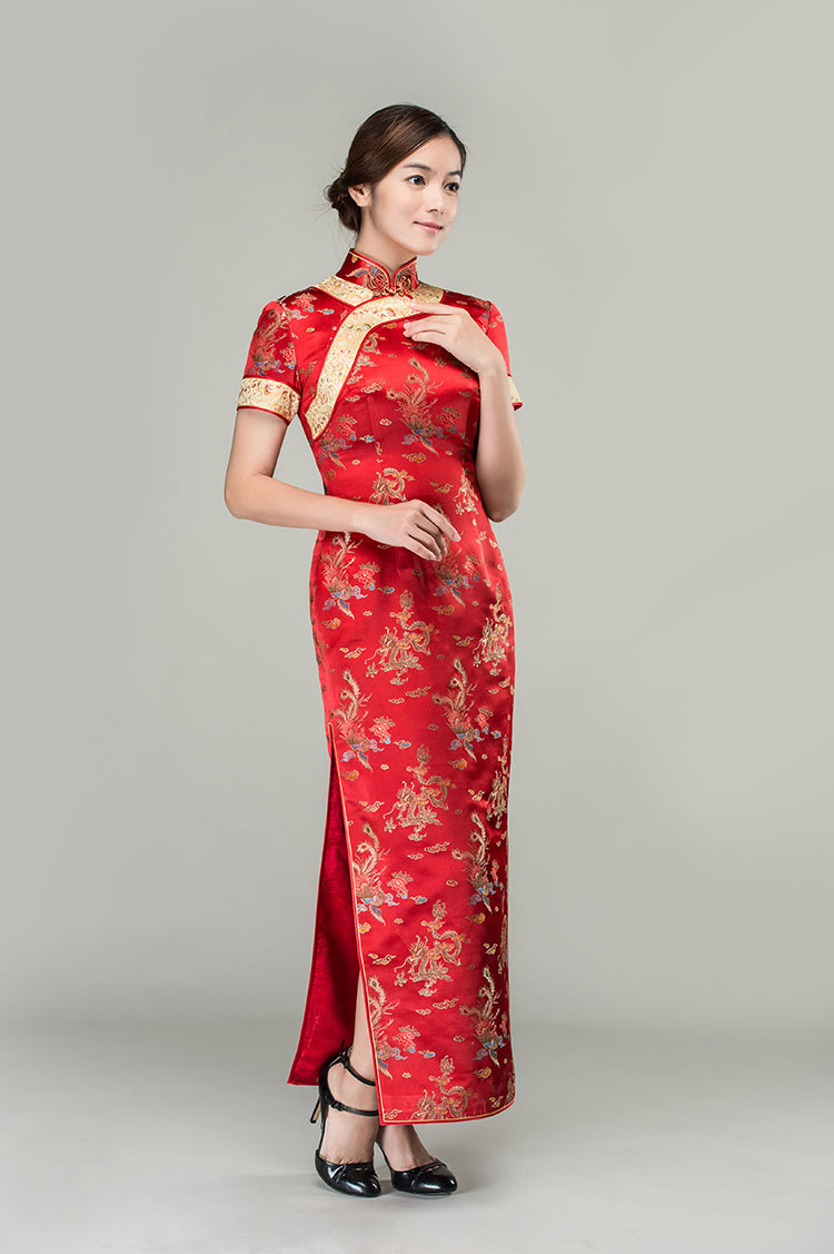 Colorful dragons & phoenixes wedding qipao dress