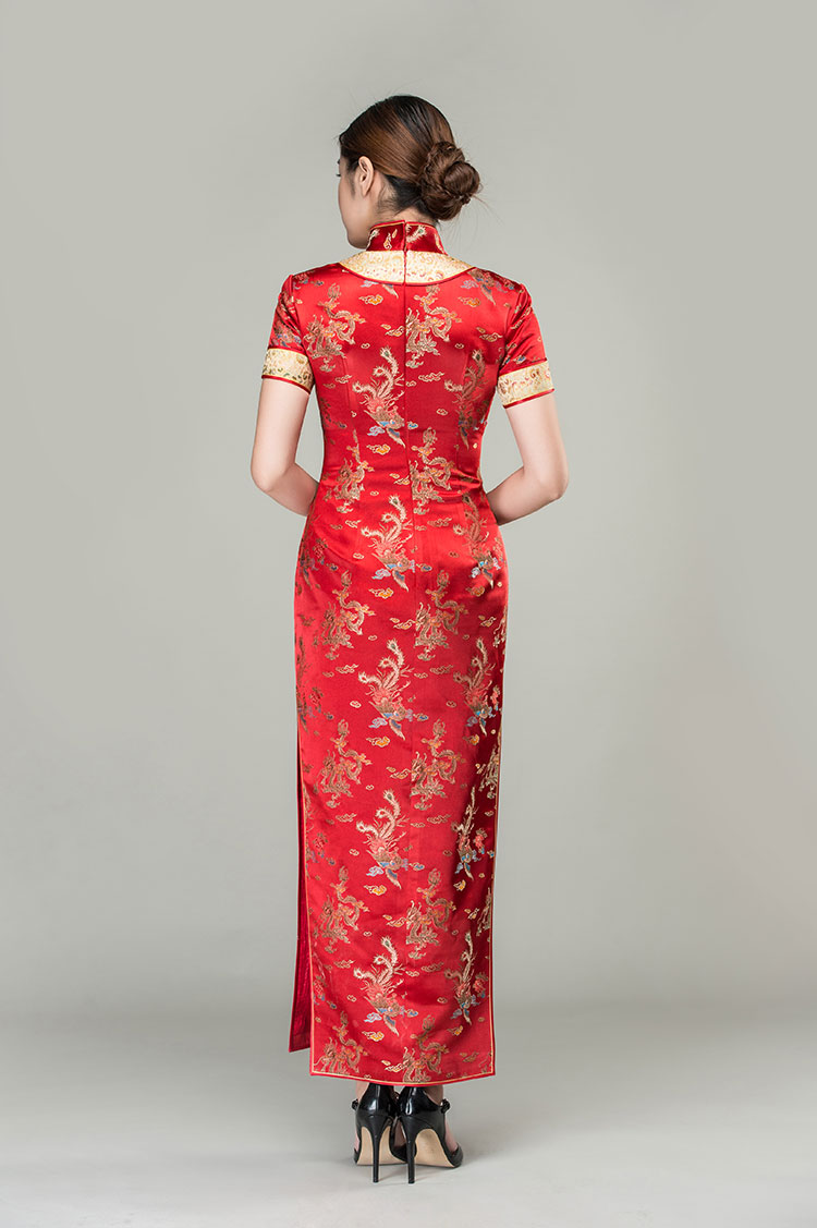 Colorful dragons & phoenixes wedding qipao dress