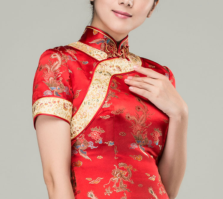 Colorful dragons & phoenixes wedding qipao dress