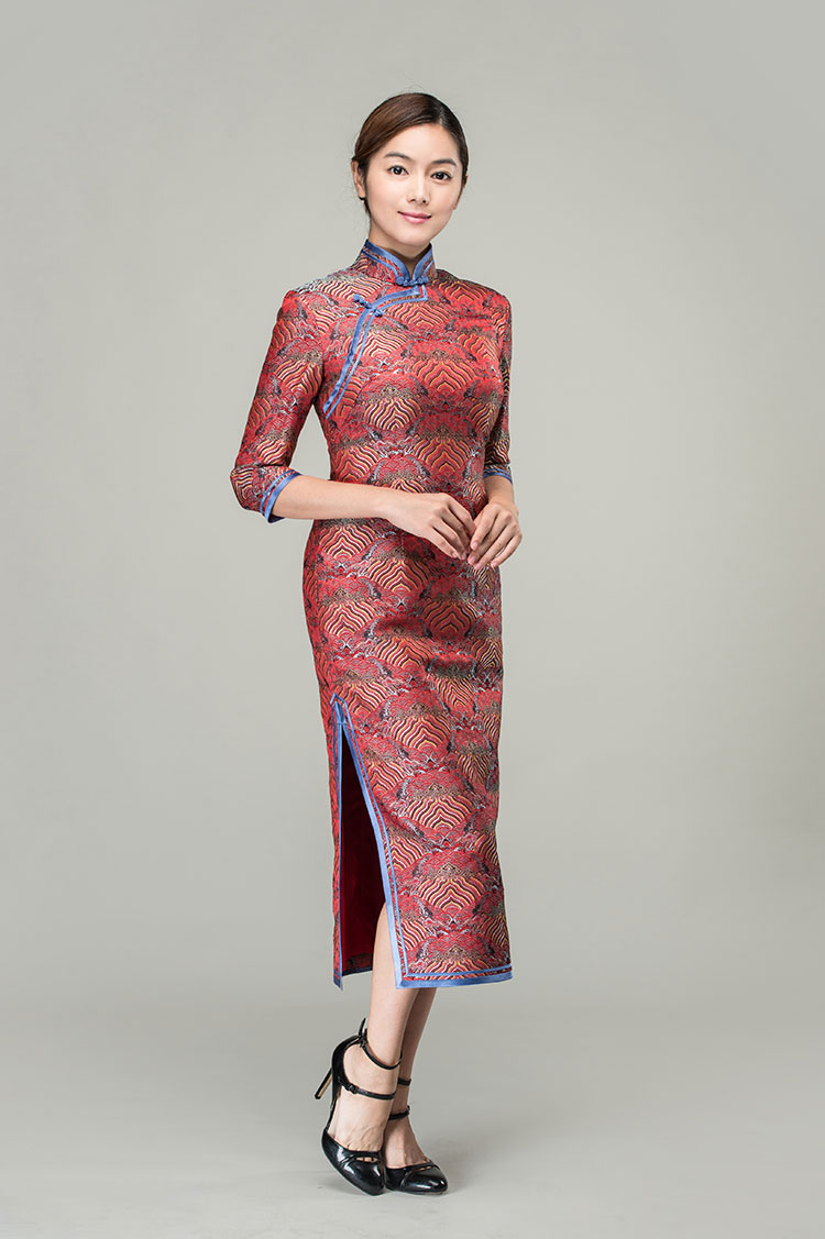 Lucky-cloudy patterns long cheongsam dress