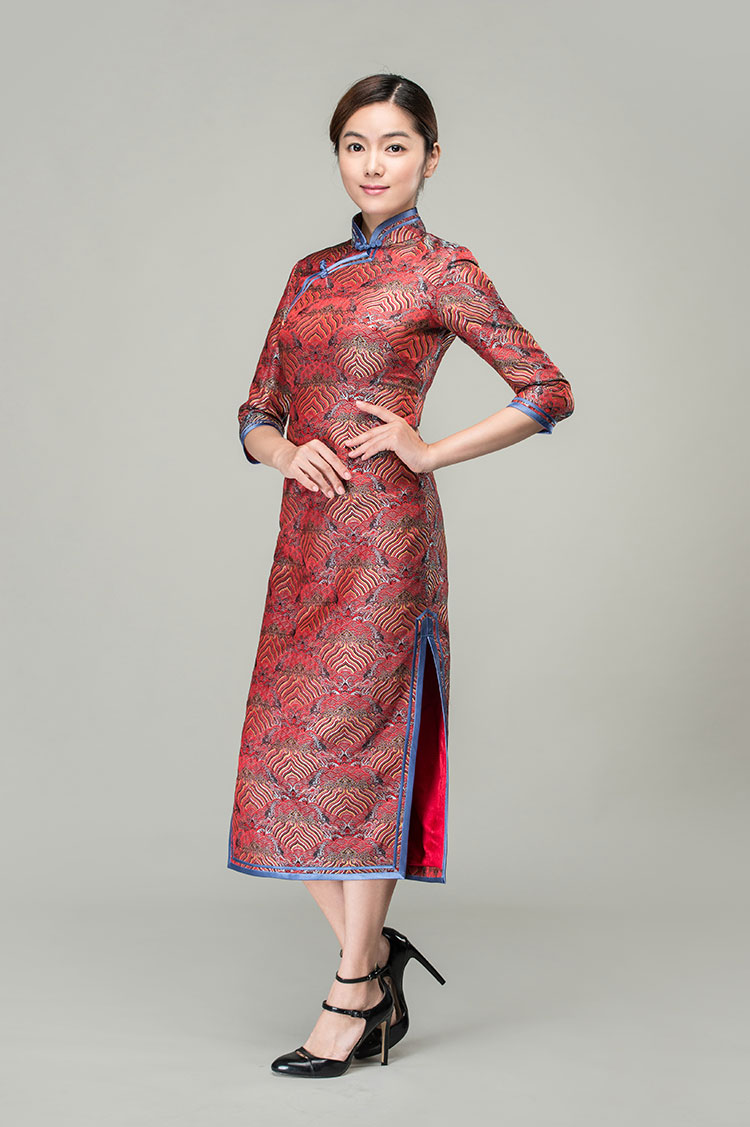 Lucky-cloudy patterns long cheongsam dress