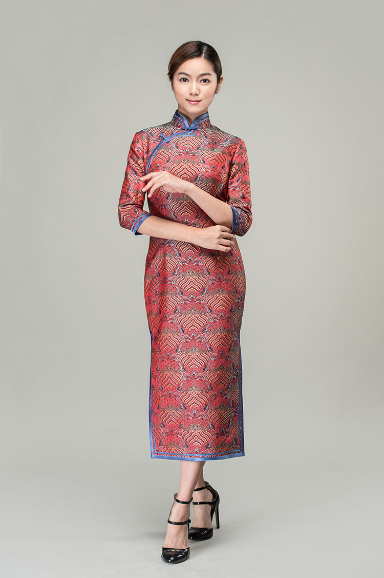 Lucky-cloudy patterns long cheongsam dress