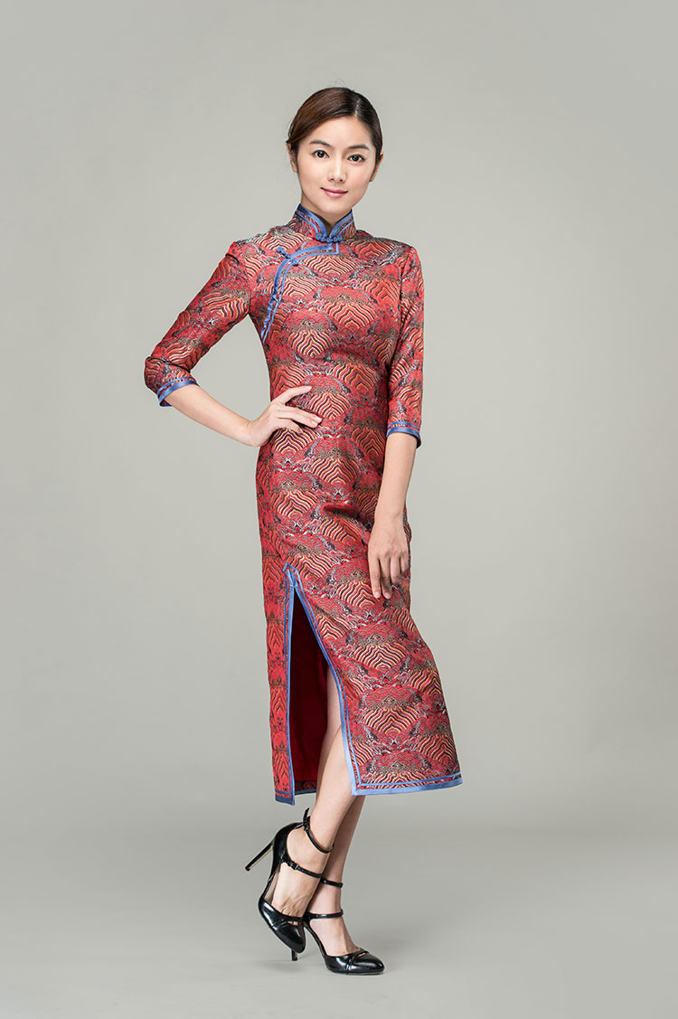 Lucky-cloudy patterns long cheongsam dress
