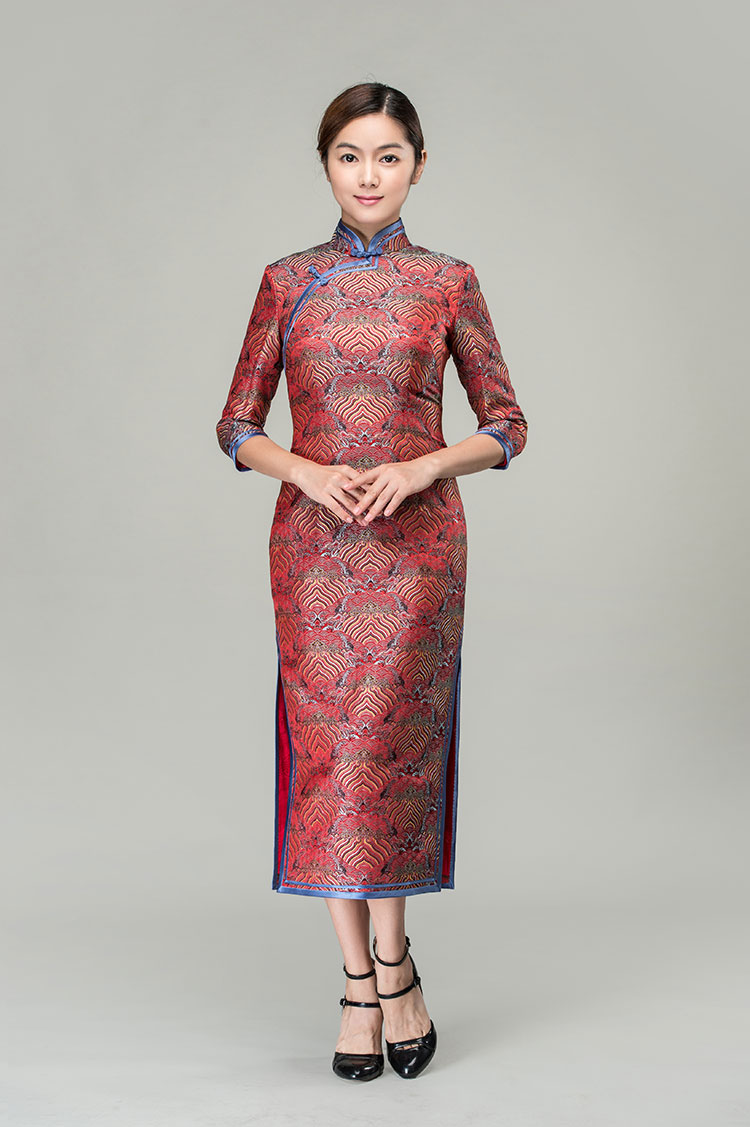 Lucky-cloudy patterns long cheongsam dress