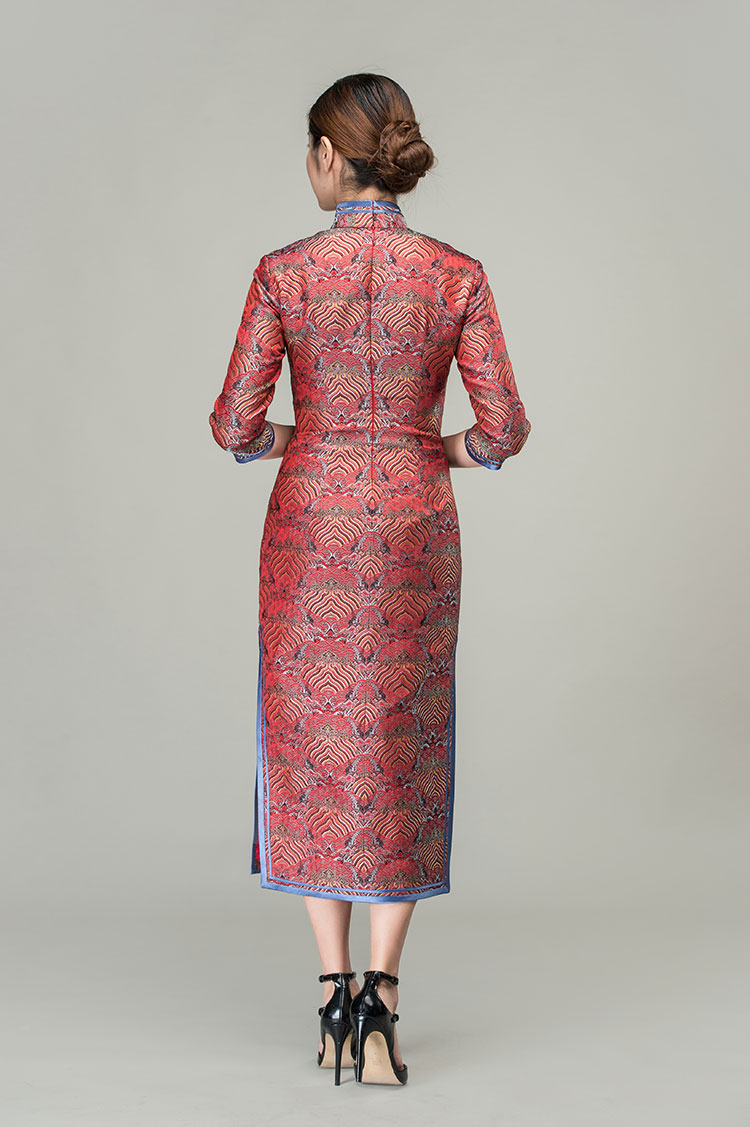 Lucky-cloudy patterns long cheongsam dress