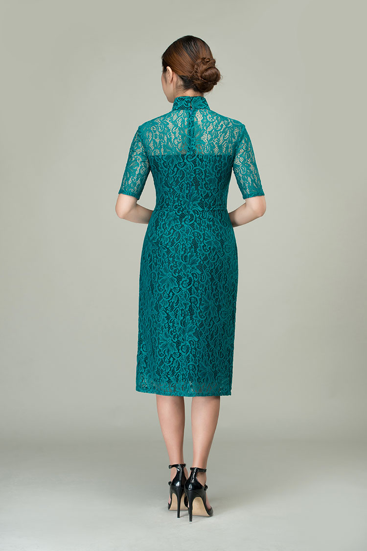 Malachite green lace qipao dress