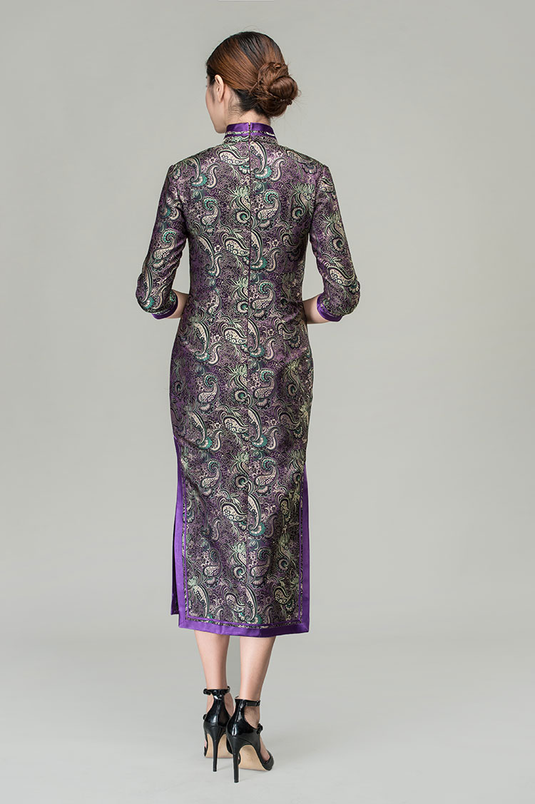 Ruyi & chrysanthemum patterns long cheongsam dress