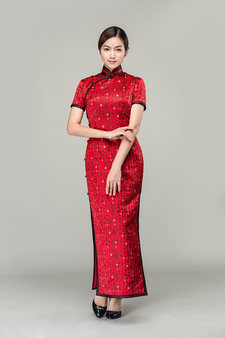 Chinese poem words long cheongsam dress