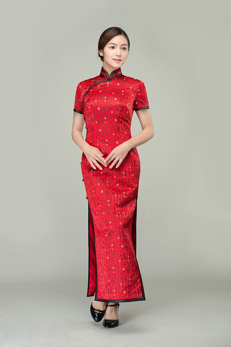 Chinese poem words long cheongsam dress