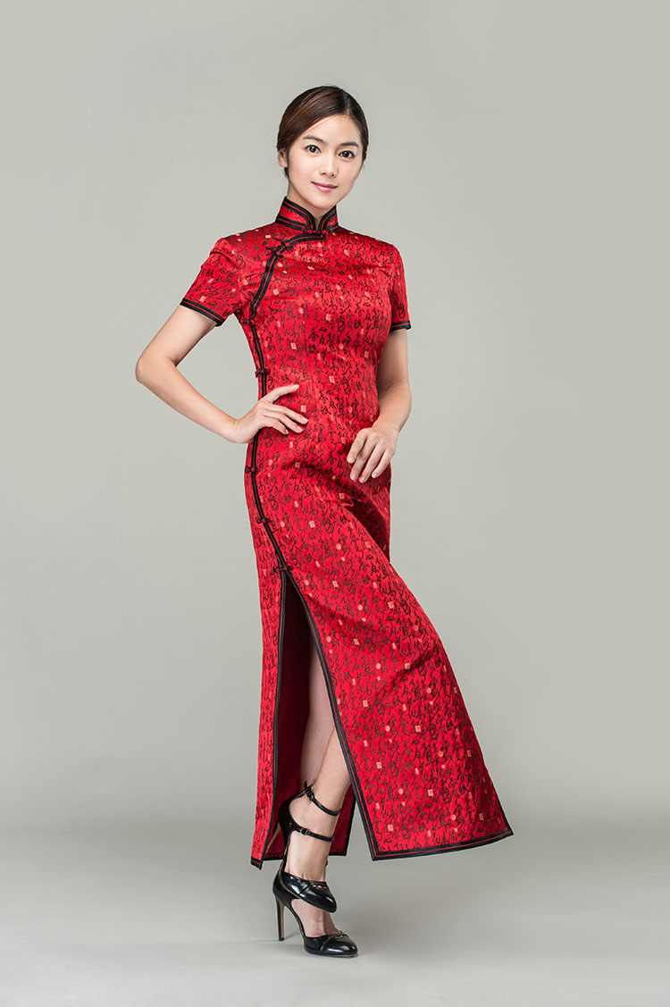 Chinese poem words long cheongsam dress