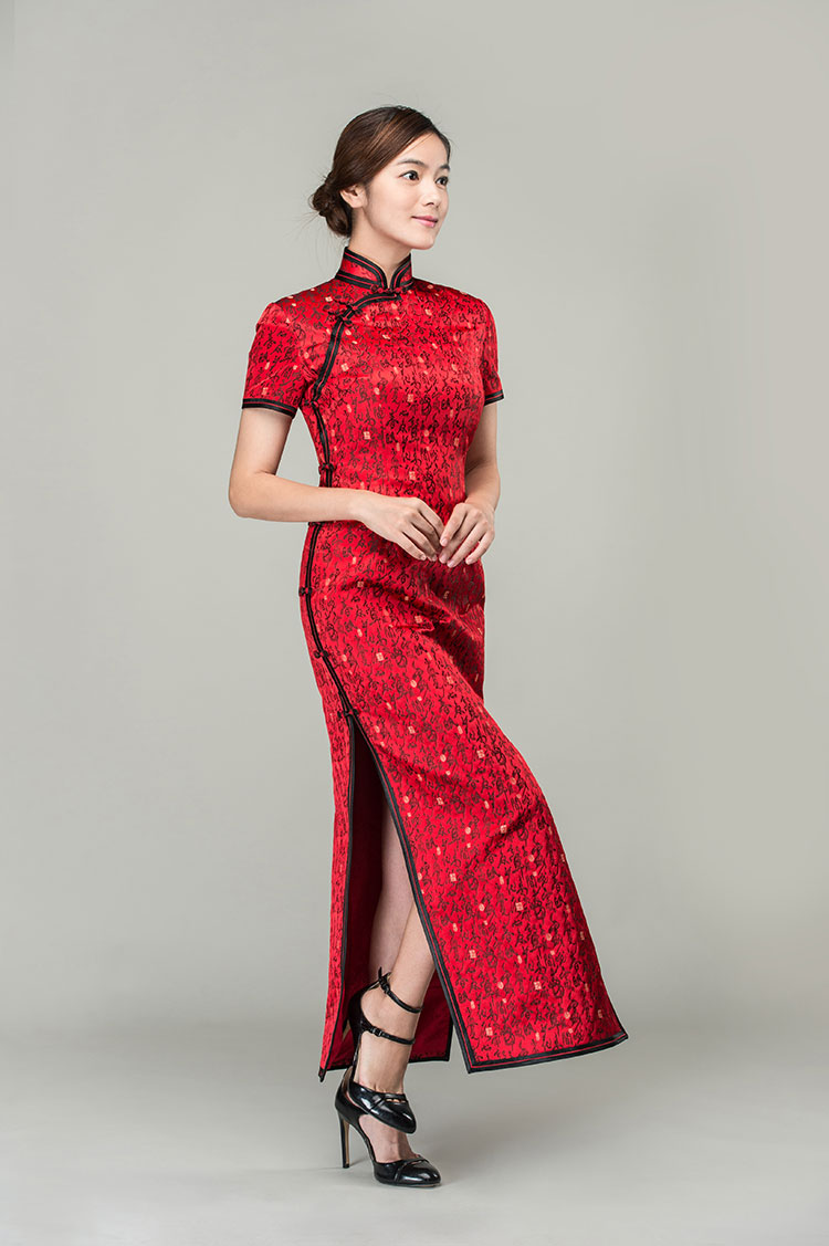 Chinese poem words long cheongsam dress