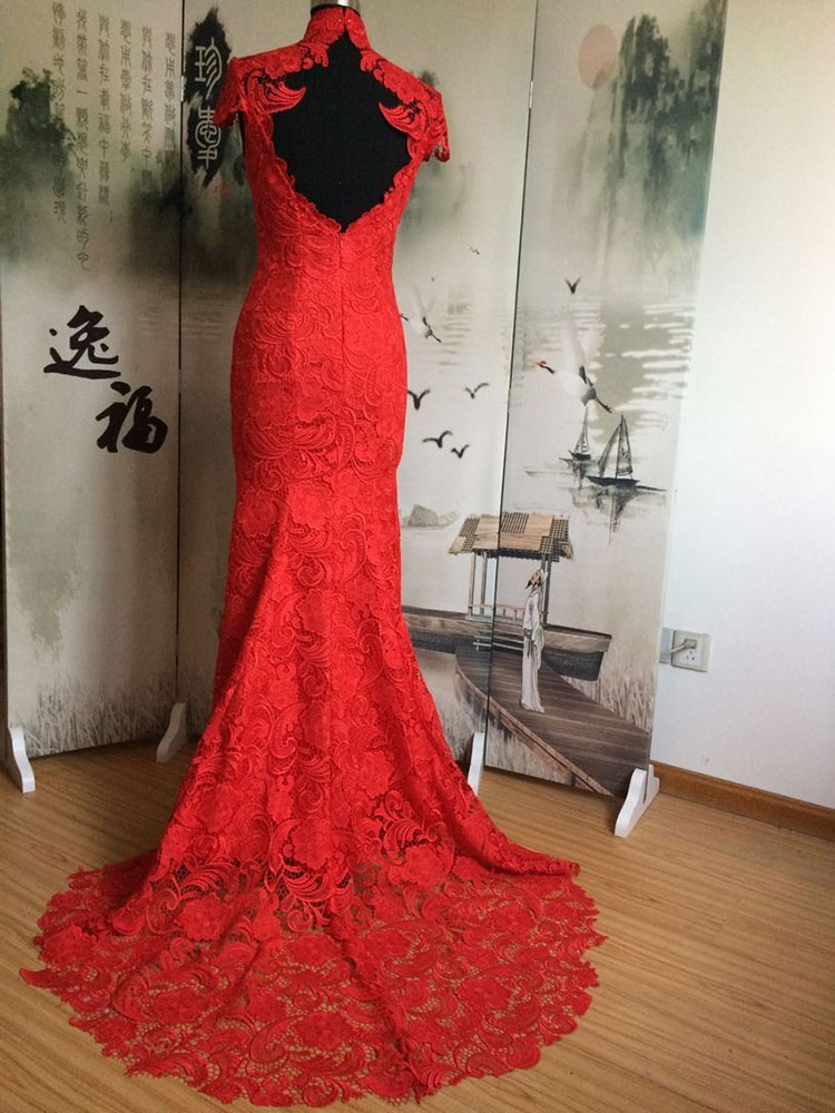 Red lace wedding dress