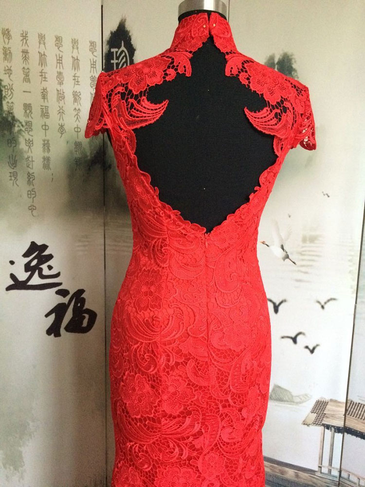 Red lace wedding dress