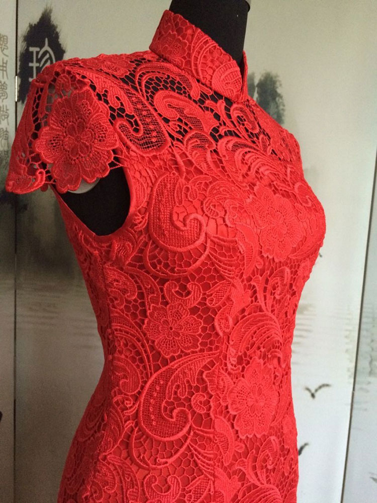 Red lace wedding dress