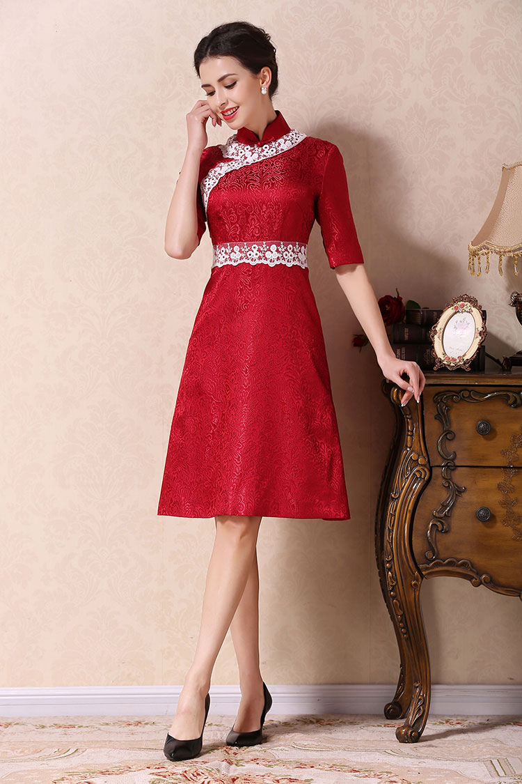 Garnet red A-skirt qipao dress