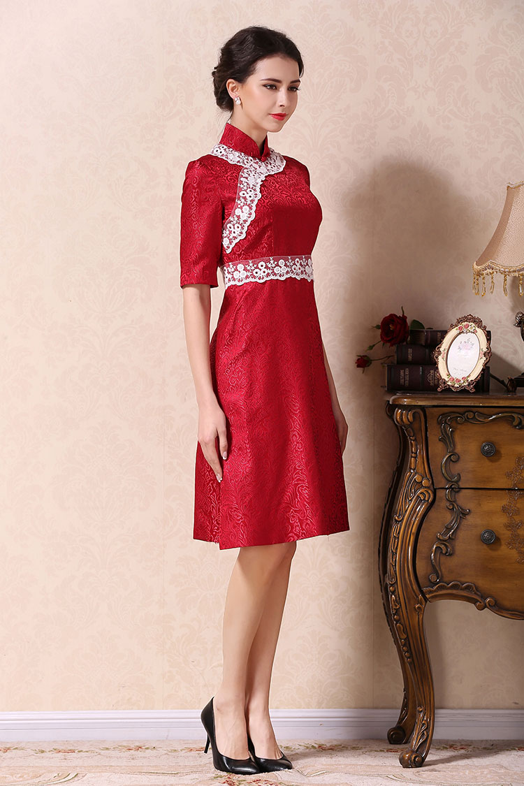 Garnet red A-skirt qipao dress