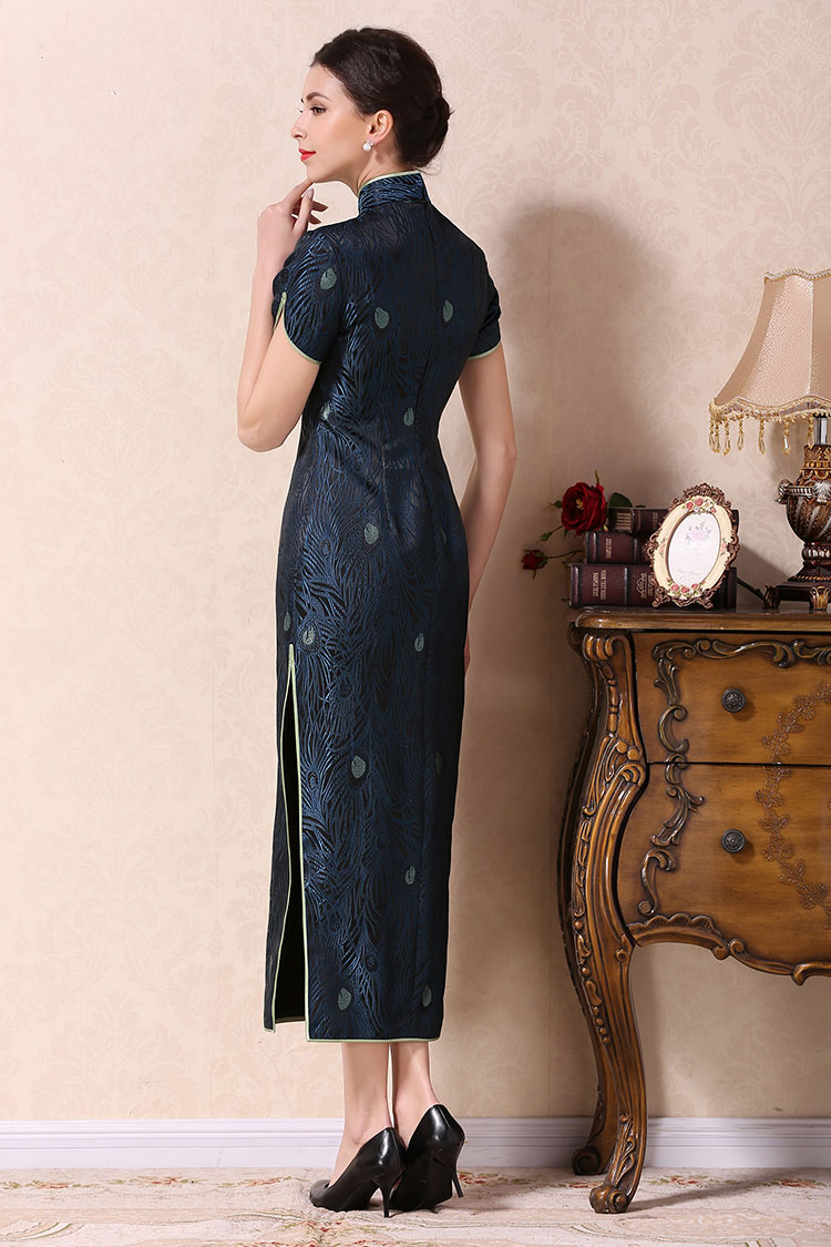 Dark blue long cheongsam dress 