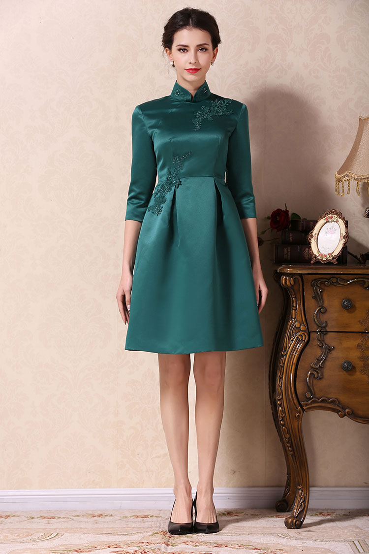 Green A-skirt qipao dress