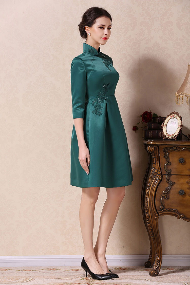 Green A-skirt qipao dress