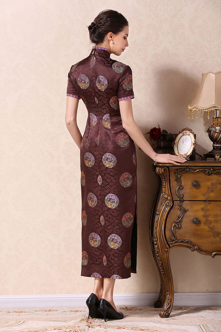 Brown cheongsam dress with dragons circle 