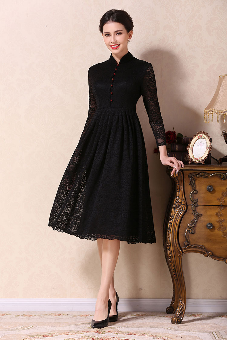 Black A-skirt qipao dress