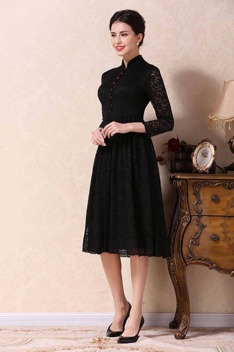 Black A-skirt qipao dress