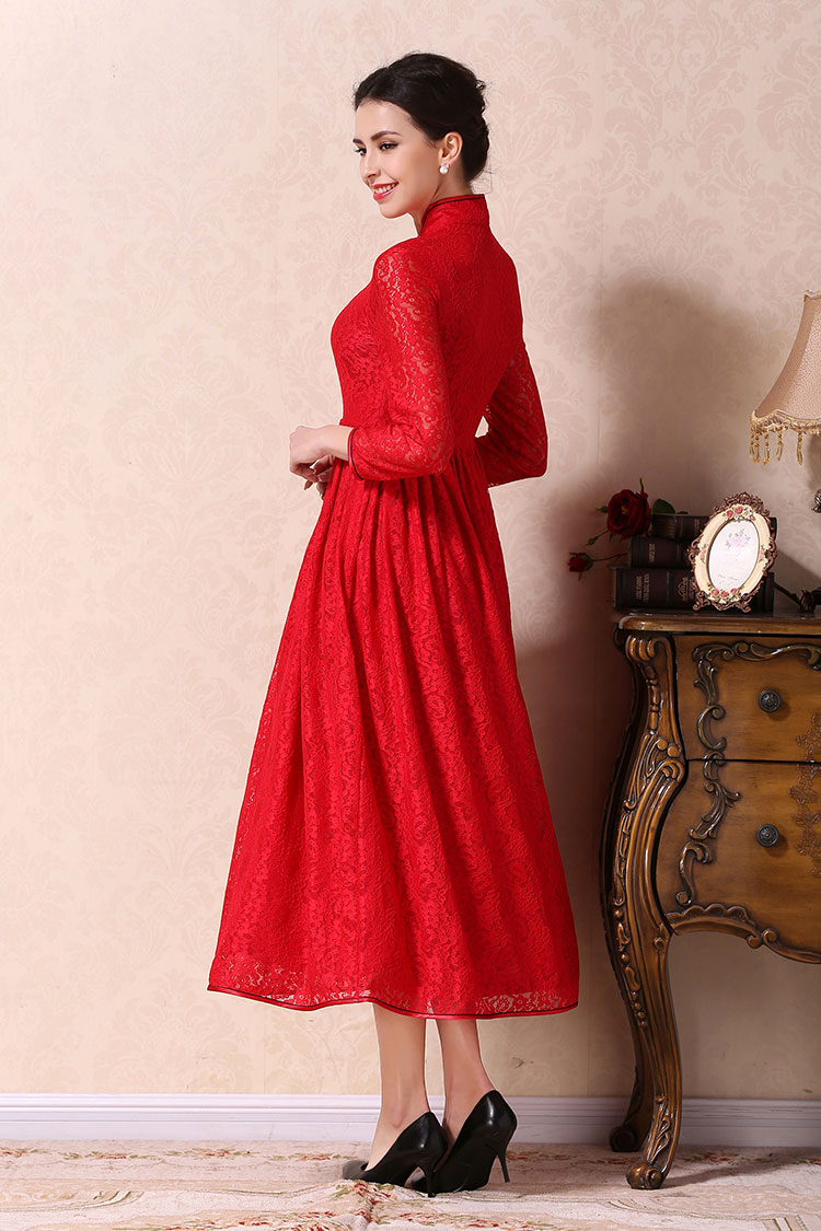 Red A-skirt qipao dress Red A-skirt qipao dress