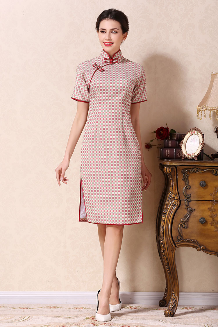 White-watermelon colors lattice short qipao dress White-watermelon colors lattice short qipao dress