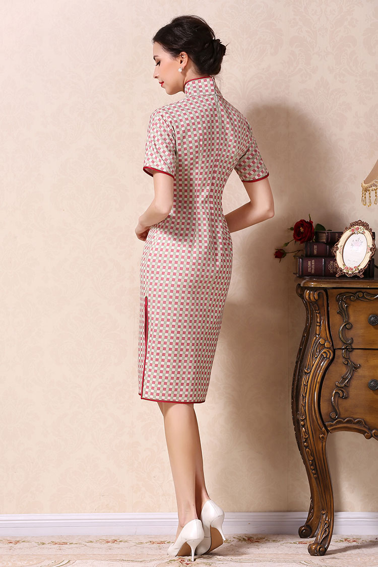White-watermelon colors lattice short qipao dress White-watermelon colors lattice short qipao dress