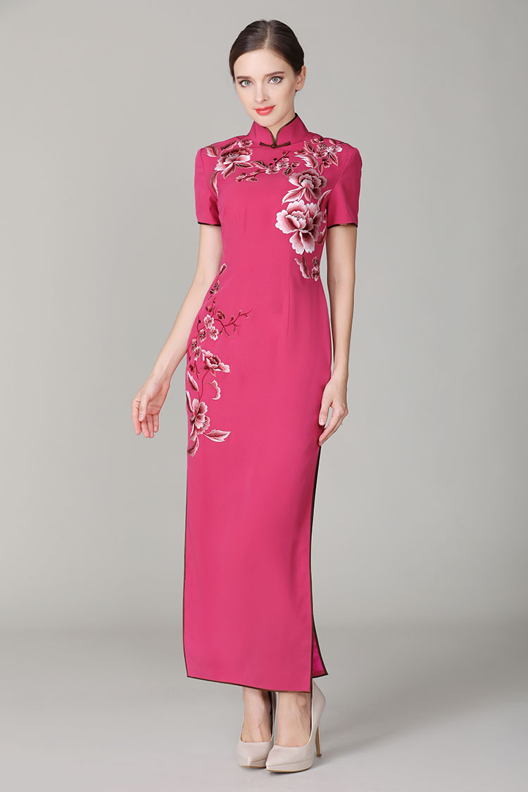 Begonia rose cheongsam dress with embroidery