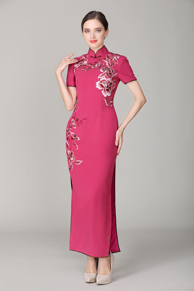 Begonia rose cheongsam dress with embroidery Begonia rose cheongsam dress with embroidery