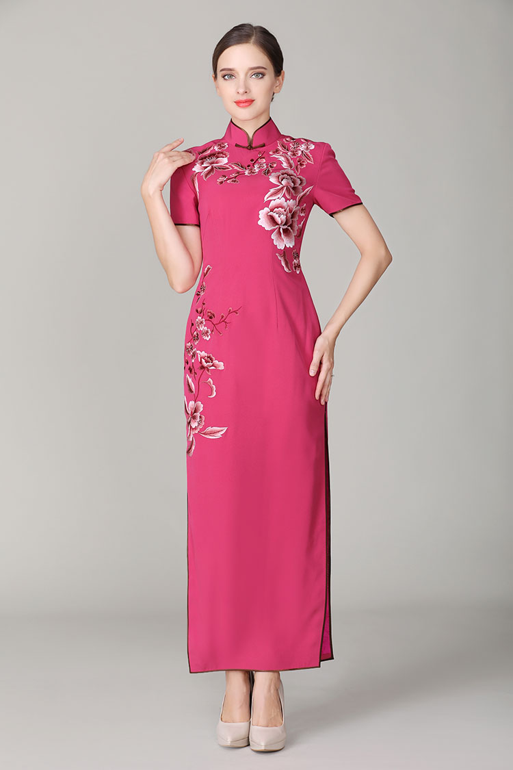 Begonia rose cheongsam dress with embroidery