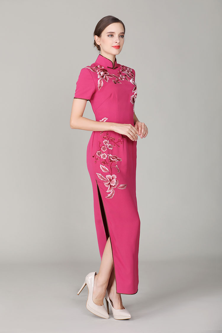 Begonia rose cheongsam dress with embroidery