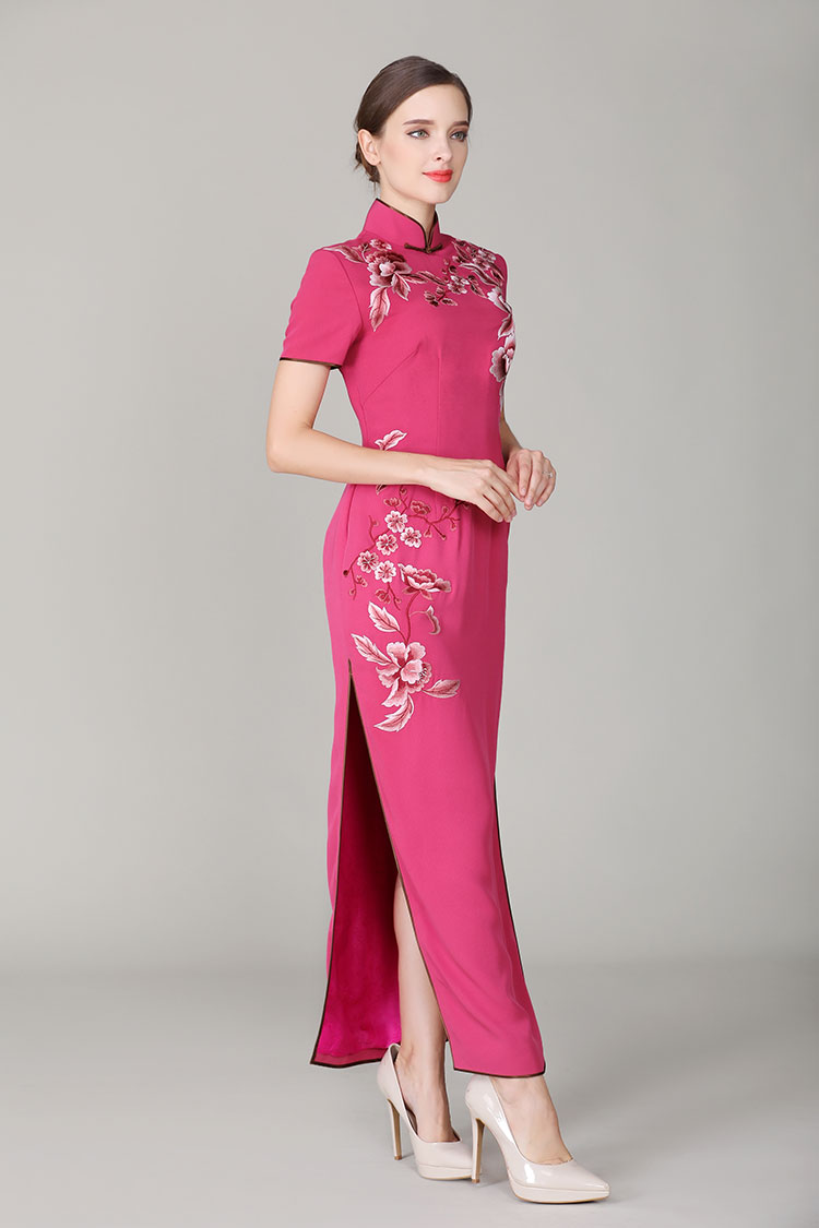 Begonia rose cheongsam dress with embroidery