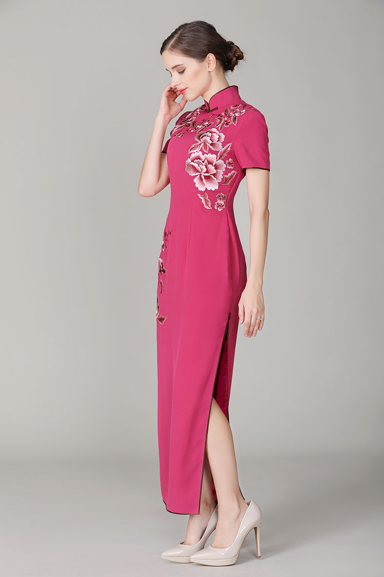 Begonia rose cheongsam dress with embroidery