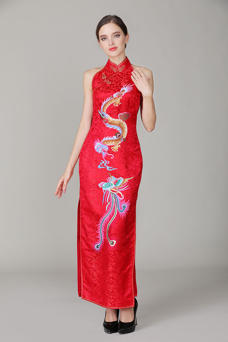 Red chinese wedding dress with dragon and phoenix2861