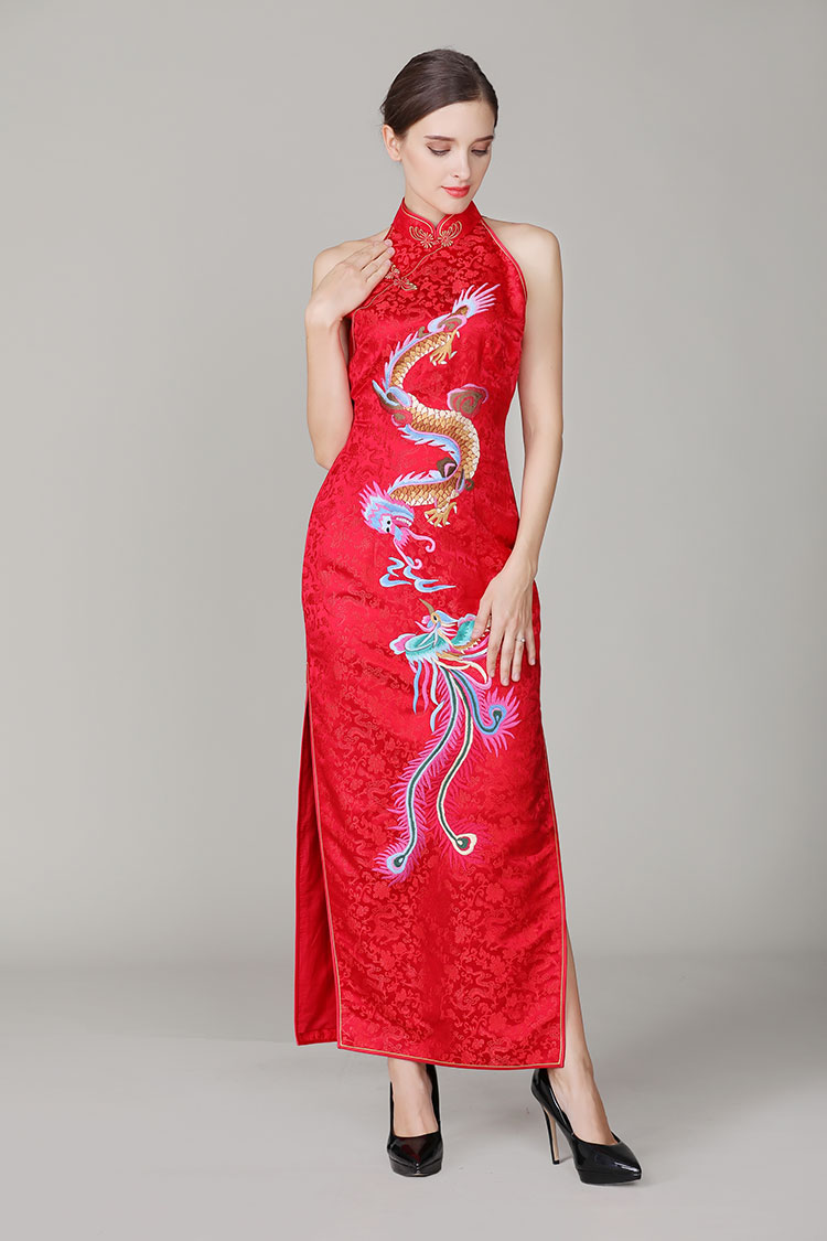 Red chinese wedding dress with dragon and phoenix2861