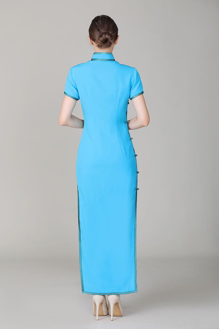 Lake-blue cheongsam dress with embroidery