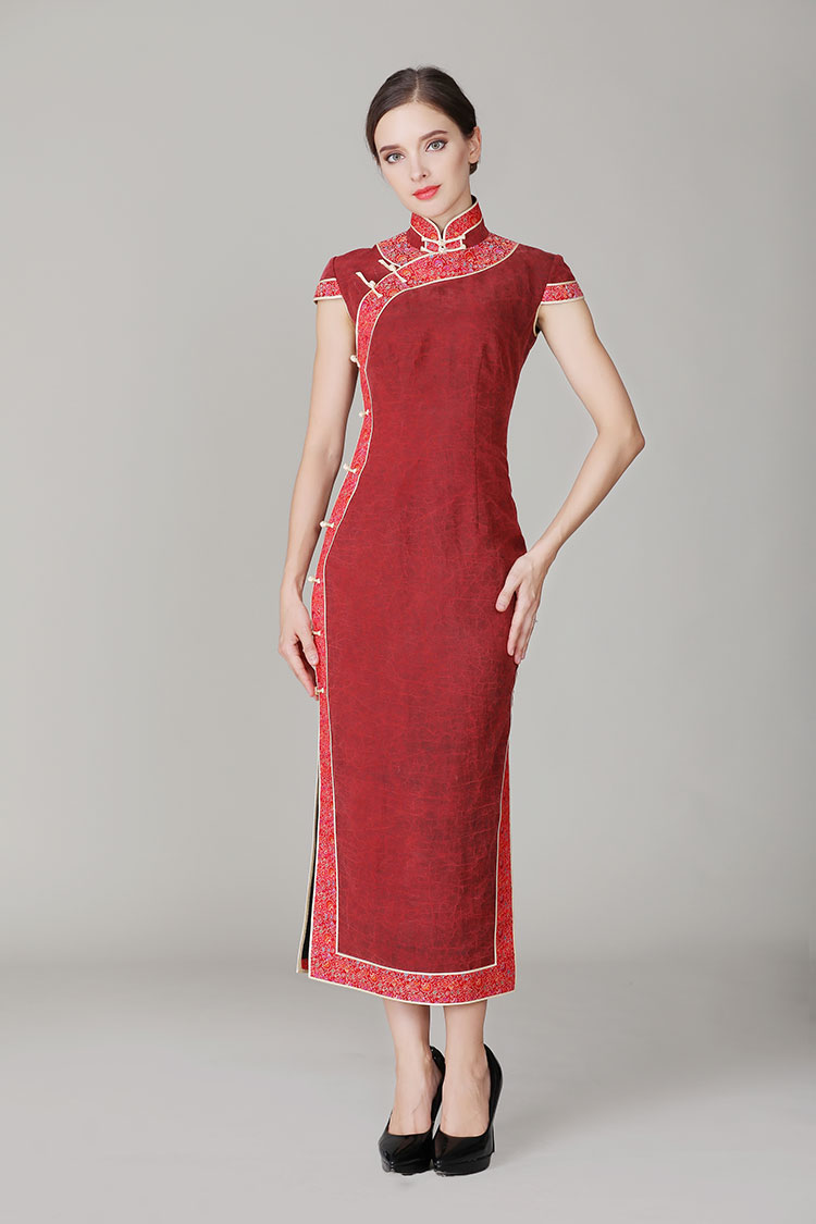 Jagged red Buttercup silk qipao dress Jagged red Buttercup silk qipao dress