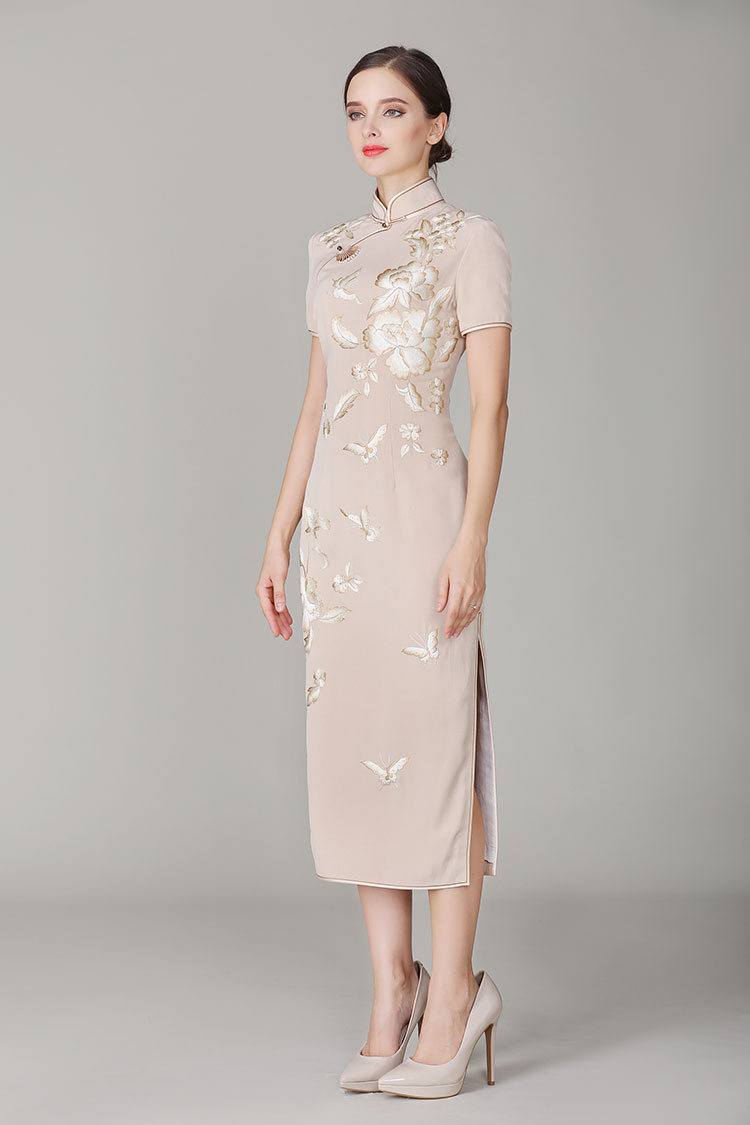 Champagne cheongsam dress with embroidery Champagne cheongsam dress with embroidery