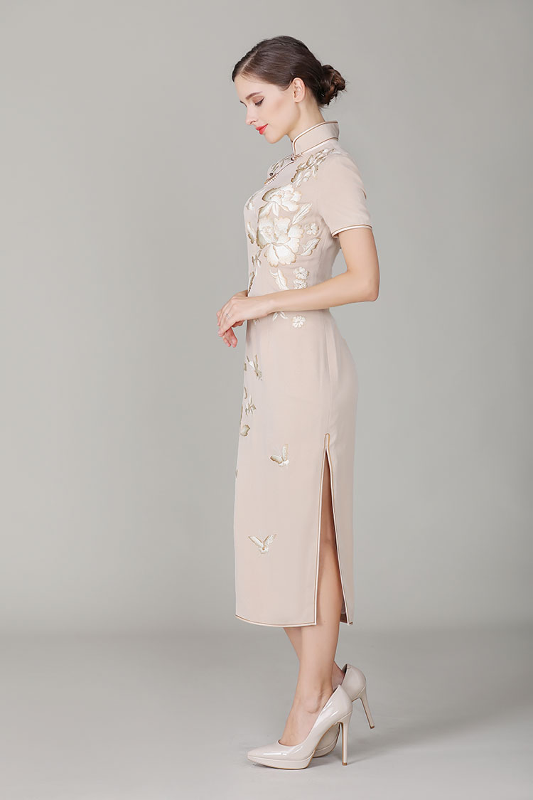 Champagne cheongsam dress with embroidery Champagne cheongsam dress with embroidery