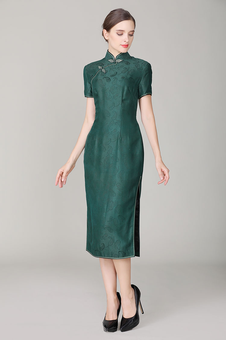 Dark green silk with Paisley patterns qipao dress Dark green silk with Paisley patterns qipao dress