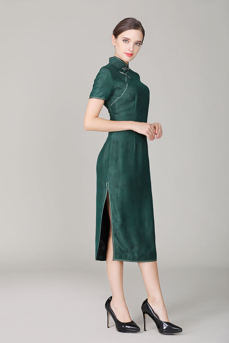 Dark green silk with Paisley patterns qipao dress Dark green silk with Paisley patterns qipao dress