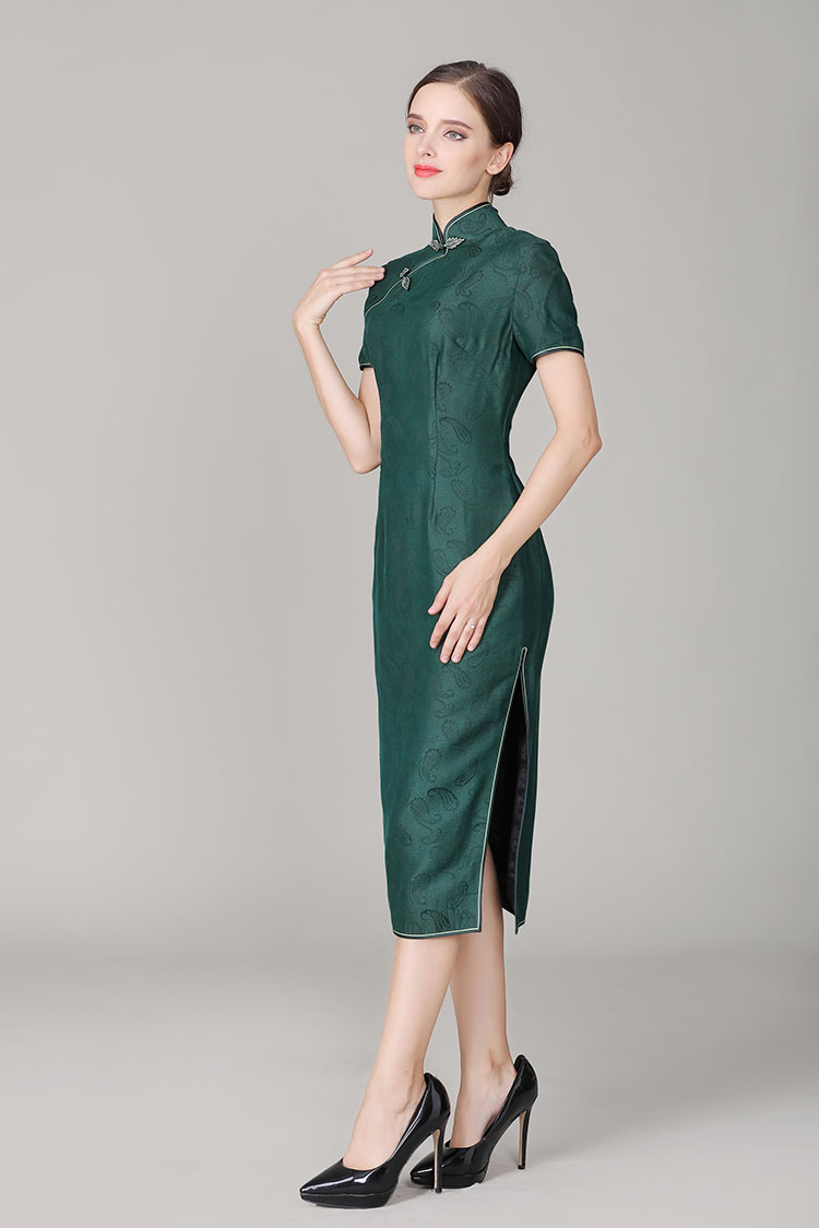 Dark green silk with Paisley patterns qipao dress Dark green silk with Paisley patterns qipao dress