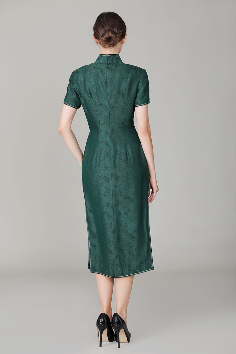 Dark green silk with Paisley patterns qipao dress